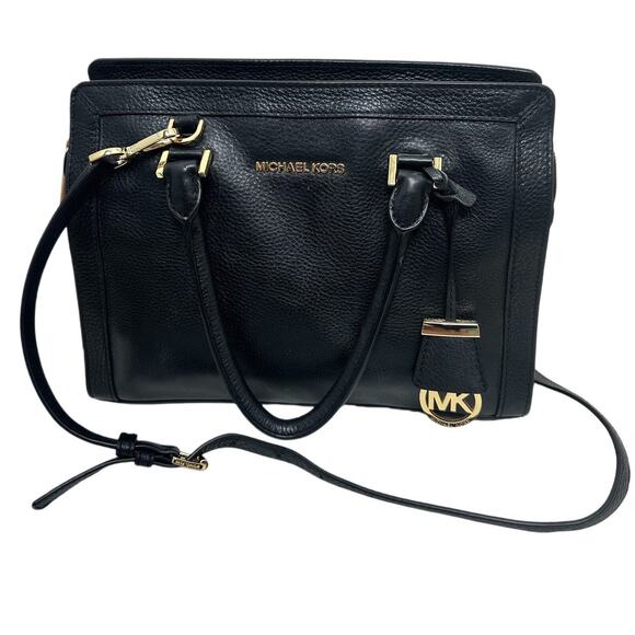Michael Kors Purse Crossbody Medium Collins Satchel Black Pebbled Leather - Picture 1 of 9